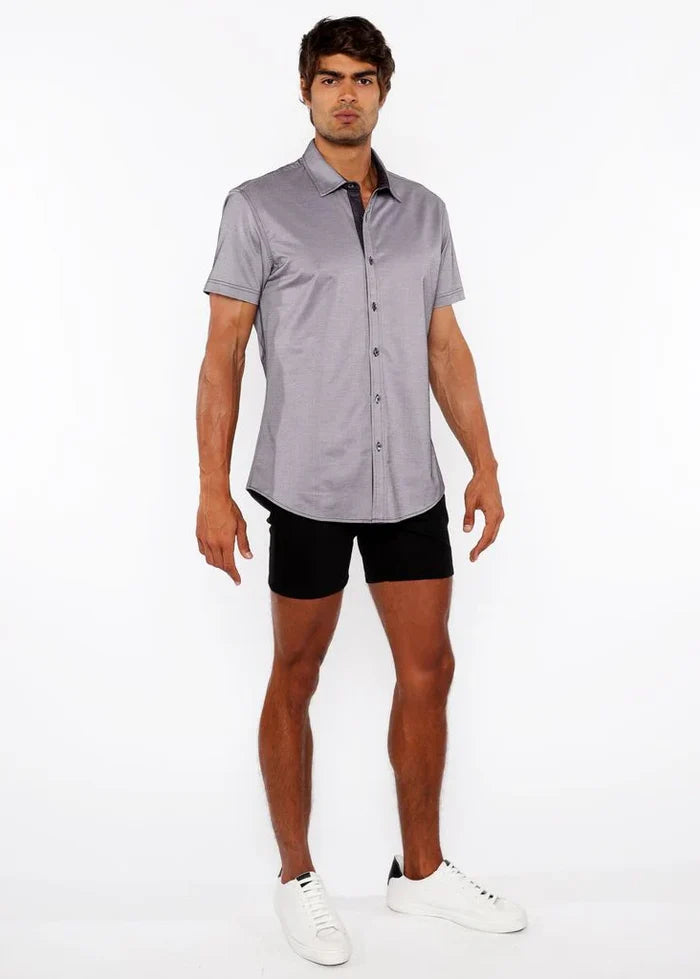 Raisin Solid Stretch Jersey Knit Short Sleeve Shirt W/Contrast Placket St-963-04