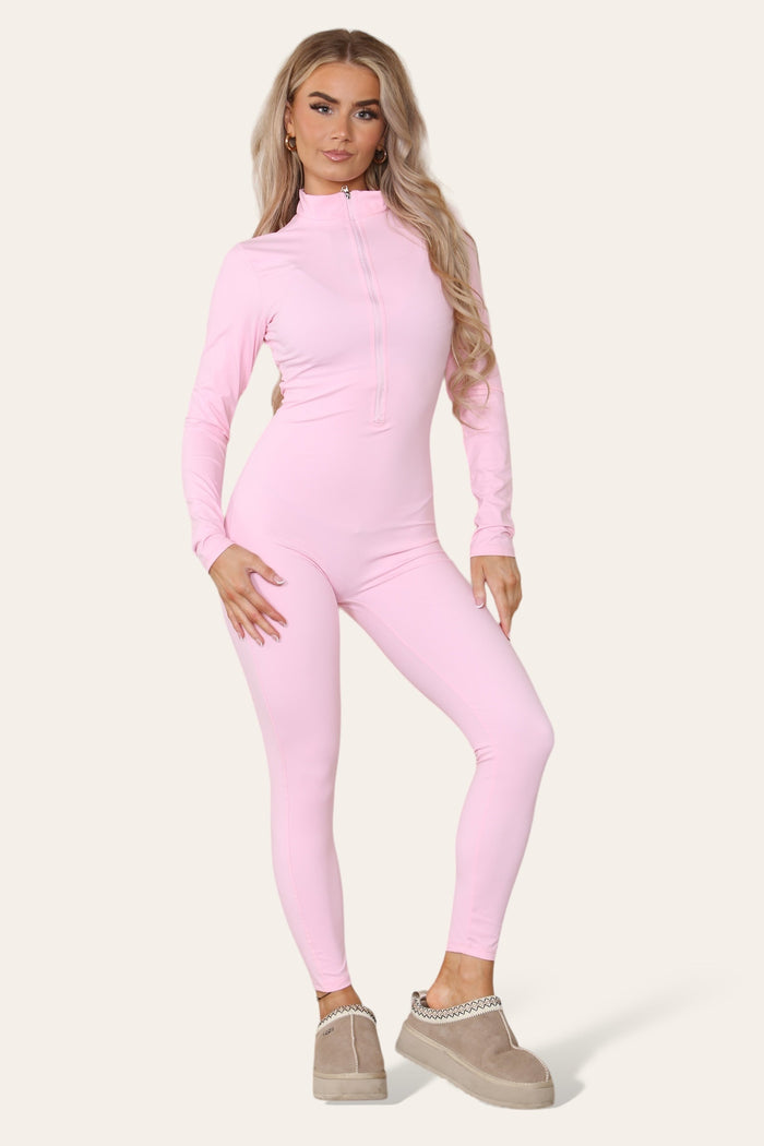 Ribbed High Neck Zipper Collar Jumpsuit Front Unitard Set 🇬🇧