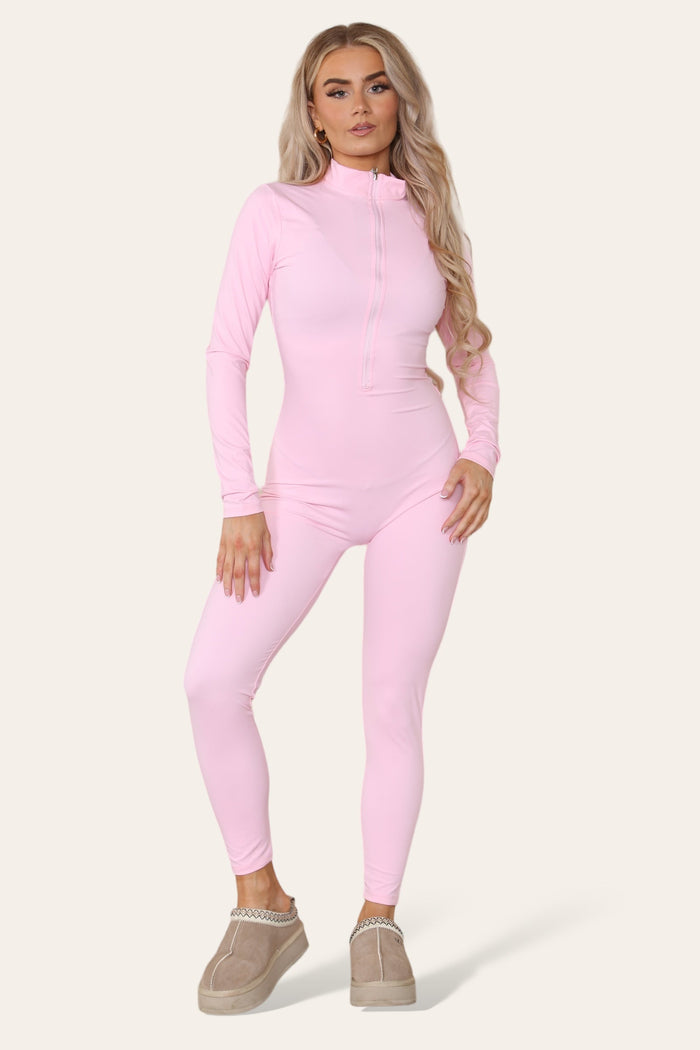 Ribbed High Neck Zipper Collar Jumpsuit Front Unitard Set 🇬🇧
