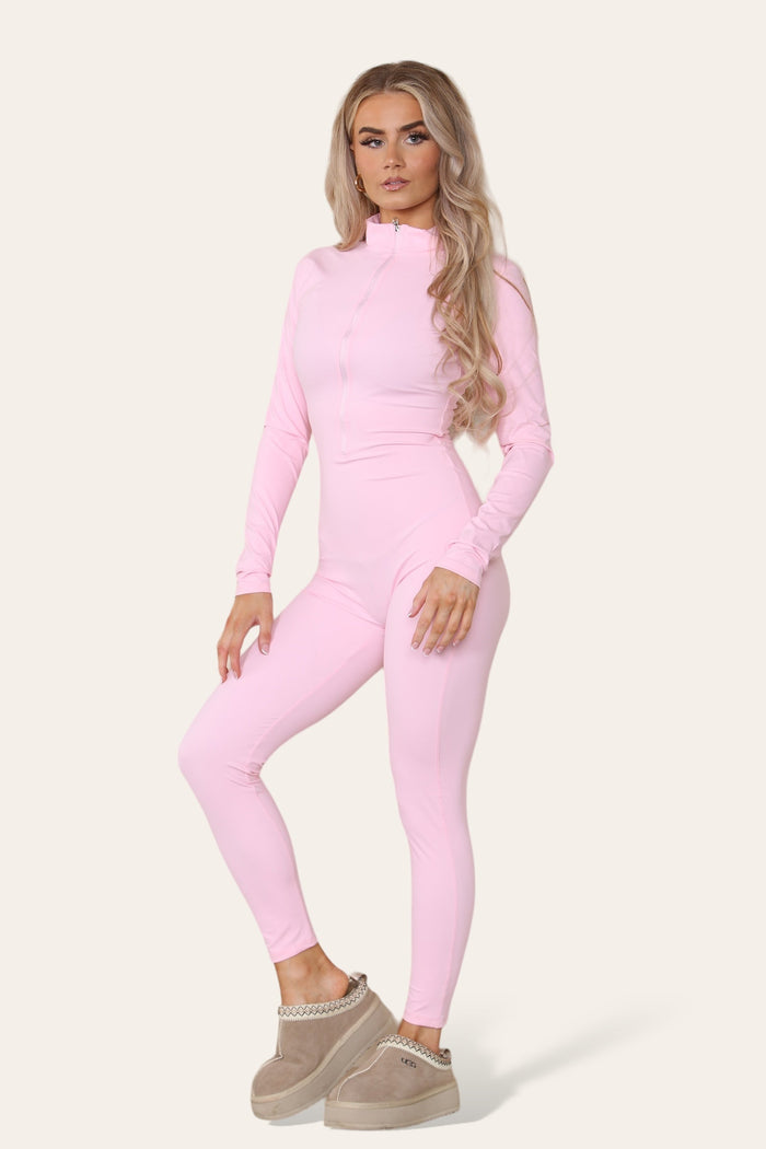 Ribbed High Neck Zipper Collar Jumpsuit Front Unitard Set 🇬🇧