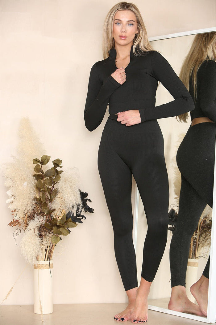 Ribbed Tracksuit Two Piece Set With Half Zip Detail Gym Loungewear 🇬🇧
