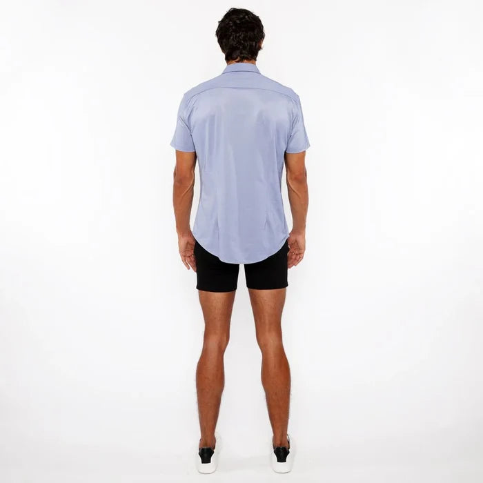 Riviera Blue Solid Stretch Jersey Knit Short Sleeve Shirt W/Contrast Placket St-963-04