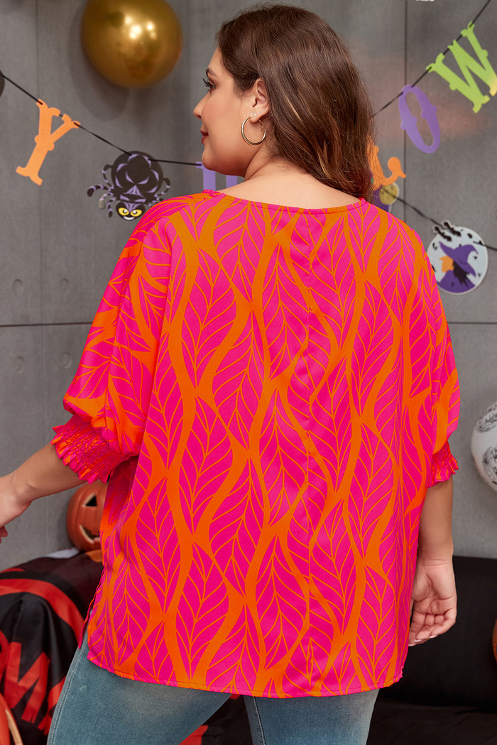 Rose Leafy Printed Smocked Lantern Sleeve Plus Size Blouse 🇺🇸
