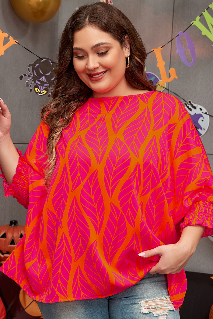 Rose Leafy Printed Smocked Lantern Sleeve Plus Size Blouse 🇺🇸