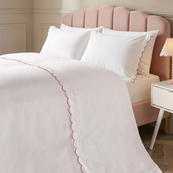 Scallop Edge Contrast Duvet Cover Set - White/Hot Pink 🇬🇧