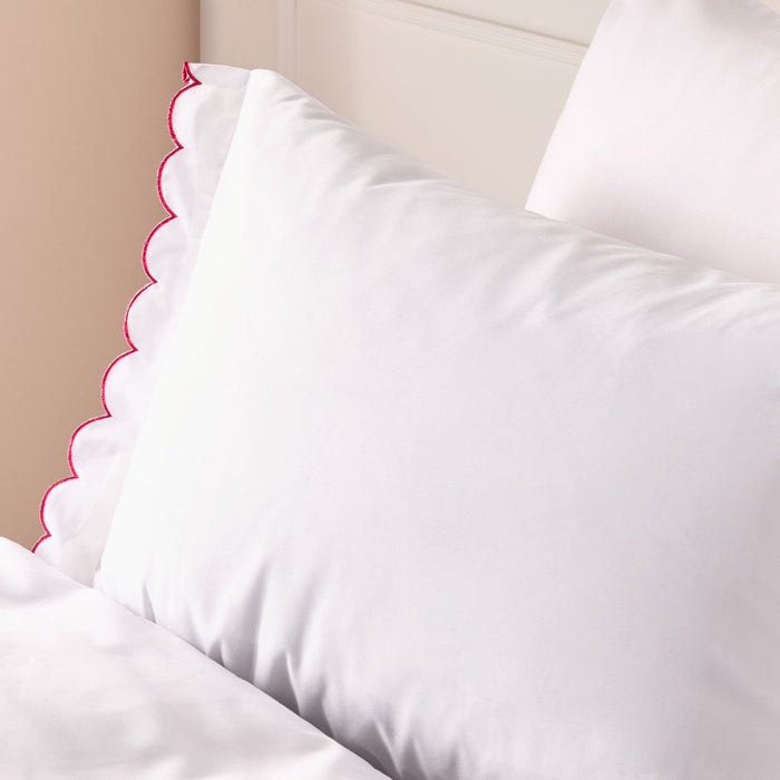 Scallop Edge Contrast Duvet Cover Set - White/Hot Pink 🇬🇧