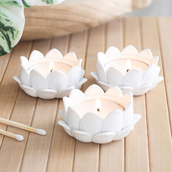 Set of 3 White Lotus Flower Tealight Holders 🇬🇧