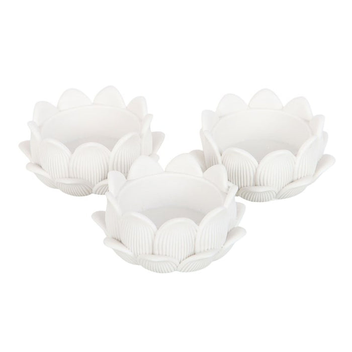 Set of 3 White Lotus Flower Tealight Holders 🇬🇧