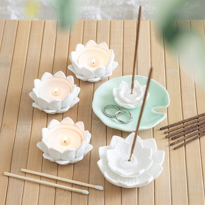 Set of 3 White Lotus Flower Tealight Holders 🇬🇧