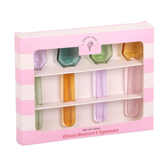 Set of 4 Pastel Glass Dessert Spoons 🇬🇧