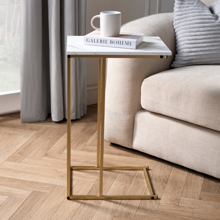 Shape Marble Effect Side Table - Gold/White 🇬🇧