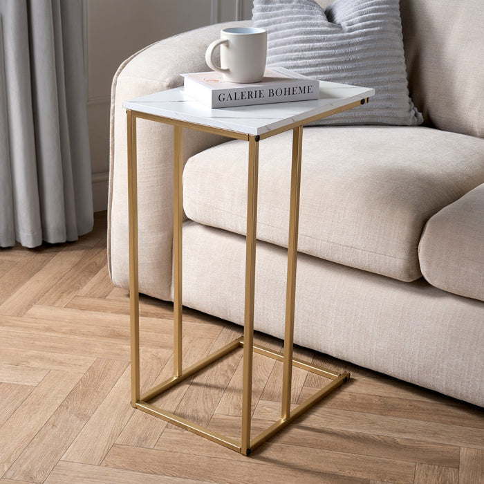 Shape Marble Effect Side Table - Gold/White 🇬🇧