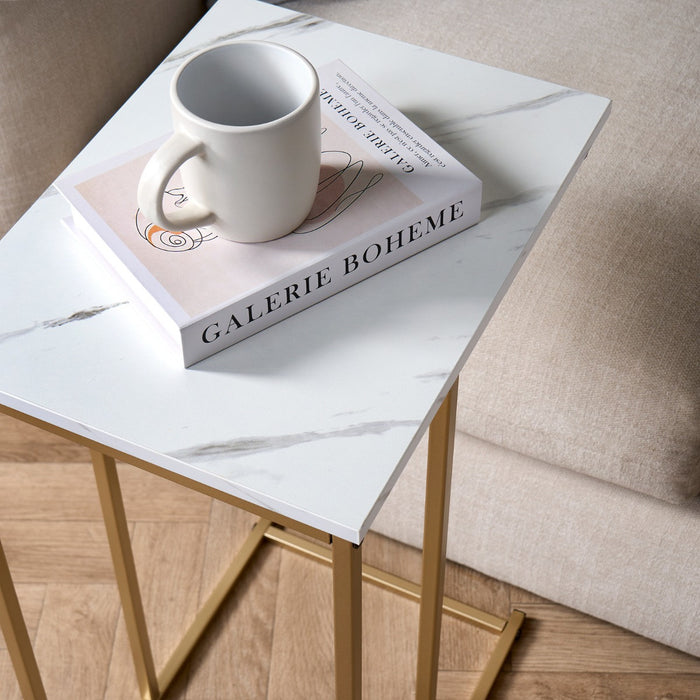 Shape Marble Effect Side Table - Gold/White 🇬🇧