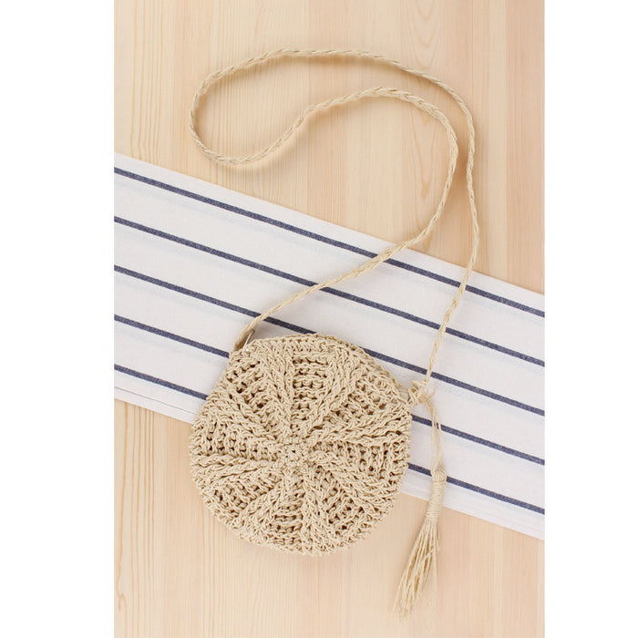 Simple round tassel women's crossbody straw woven bag 🇨🇳