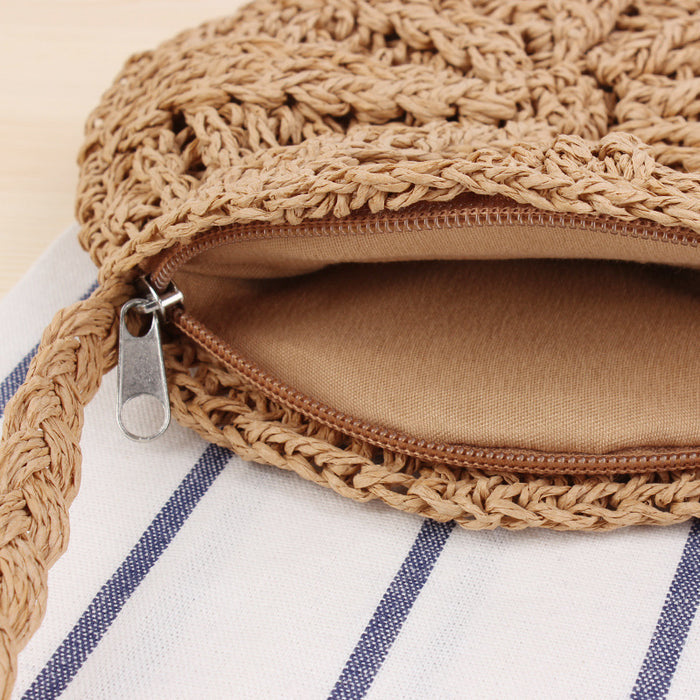 Simple round tassel women's crossbody straw woven bag 🇨🇳