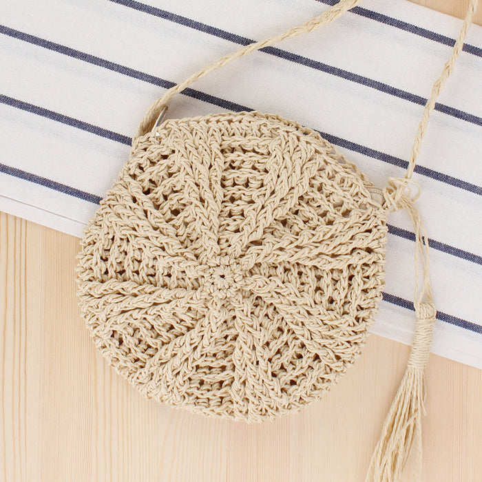 Simple round tassel women's crossbody straw woven bag 🇨🇳