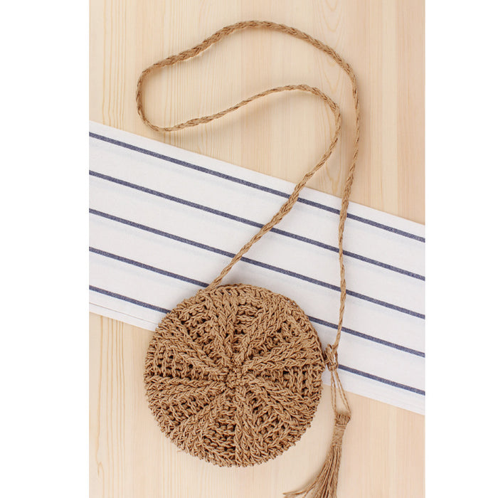 Simple round tassel women's crossbody straw woven bag 🇨🇳