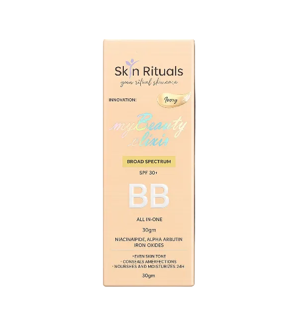 Skin Rituals BB cream packaging on a black background