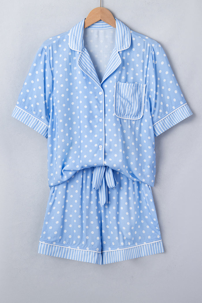 Sky Blue Dotted Print Soft Short Pajama Set 🇺🇸