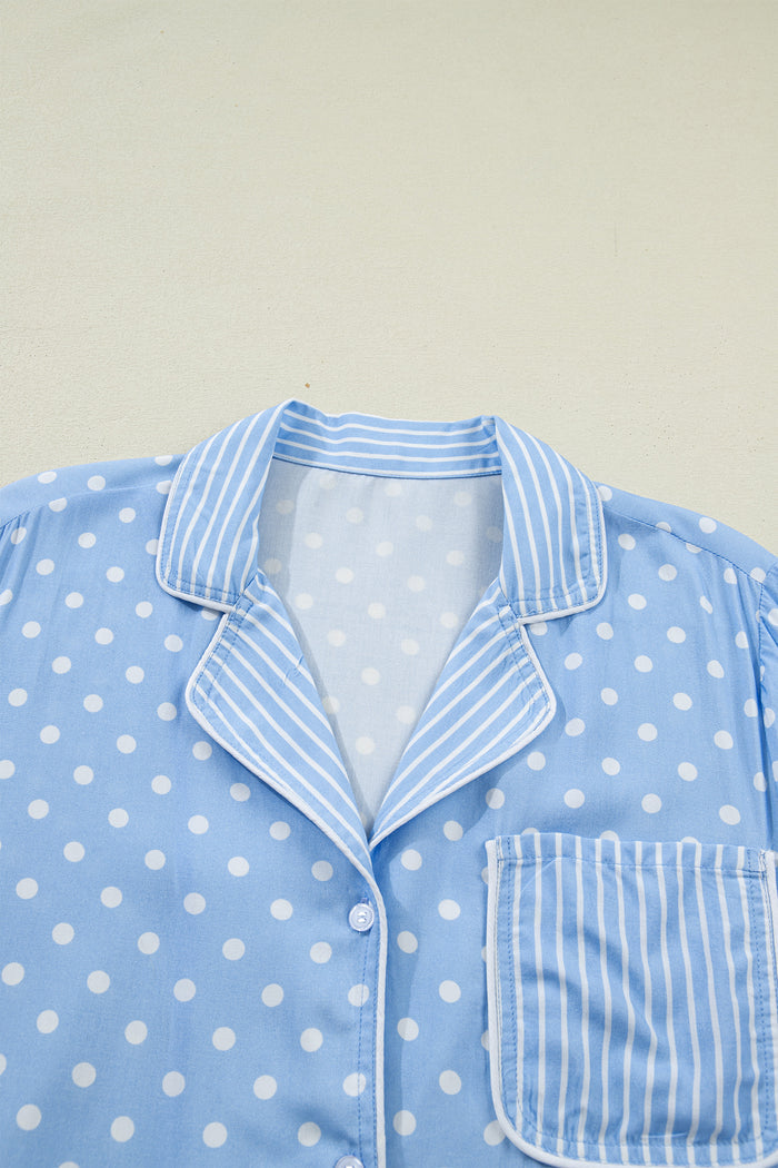 Sky Blue Dotted Print Soft Short Pajama Set 🇺🇸