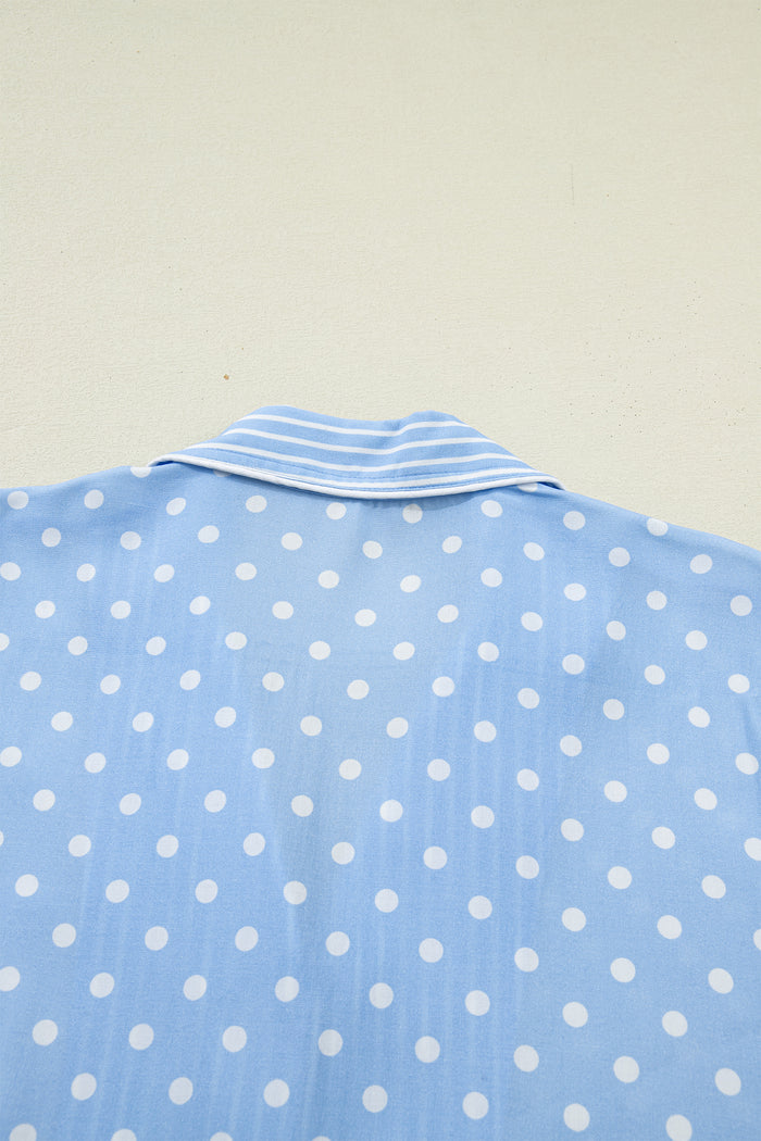 Sky Blue Dotted Print Soft Short Pajama Set 🇺🇸