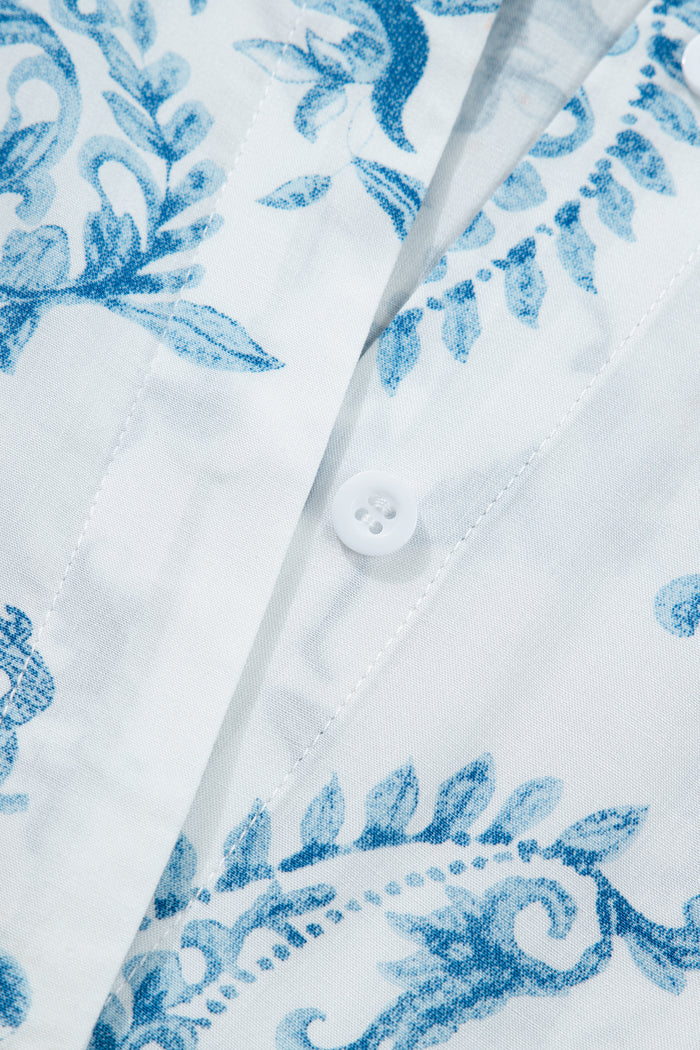 Sky Blue Plus Size Geometric Floral Print Button Split Neck Short Sleeve Maxi Dress 🇺🇸