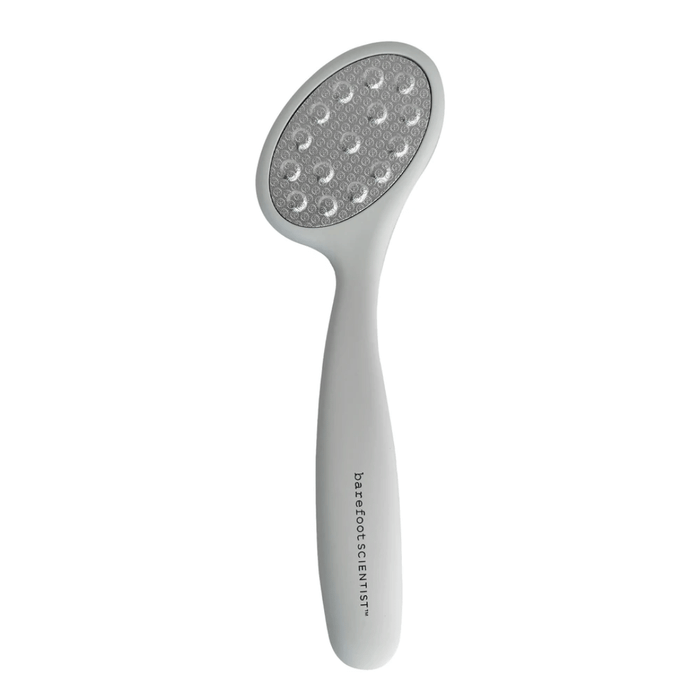 Smooth Things Over | Barefoot Scientist foot file with ergonomic white handle and textured gray abrasive surface for effective skin smoothing and care.