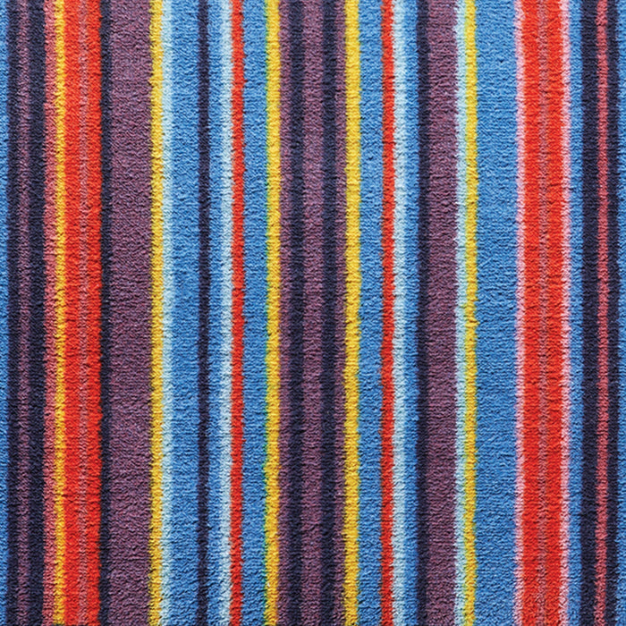 Stripe 85 Multi Washable Doormat made from 100% recycled cotton, featuring a bright striped design.