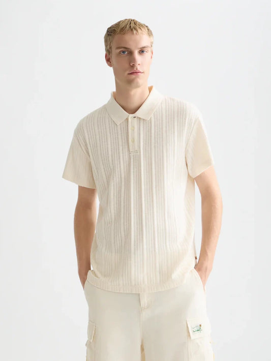 Structured Ribbed Relaxed-Fit Polo Eggnog