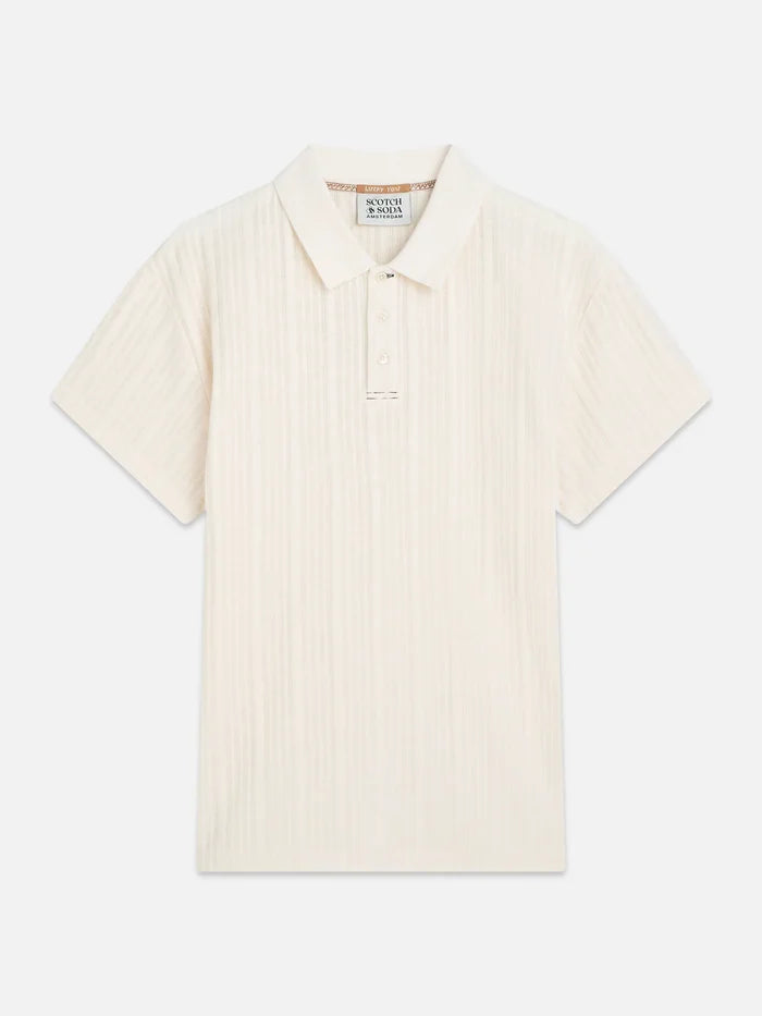 Structured Ribbed Relaxed-Fit Polo Eggnog