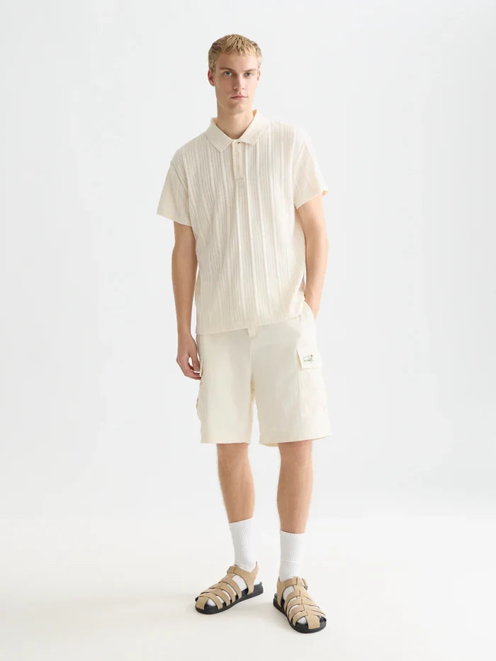Structured Ribbed Relaxed-Fit Polo Eggnog