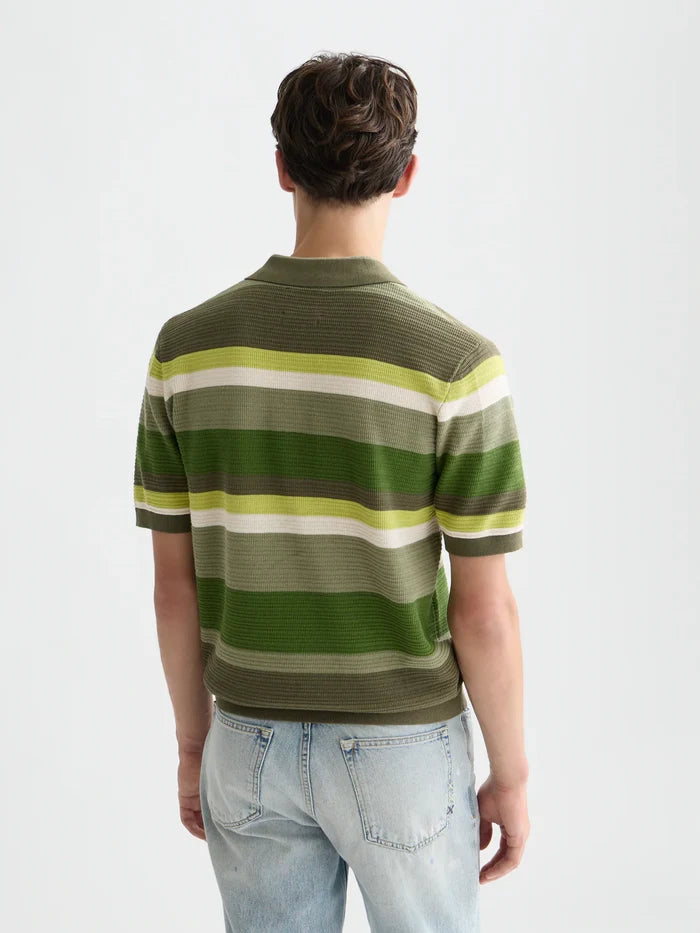 Structured Striped Knitted Polo Garden Green Stripe