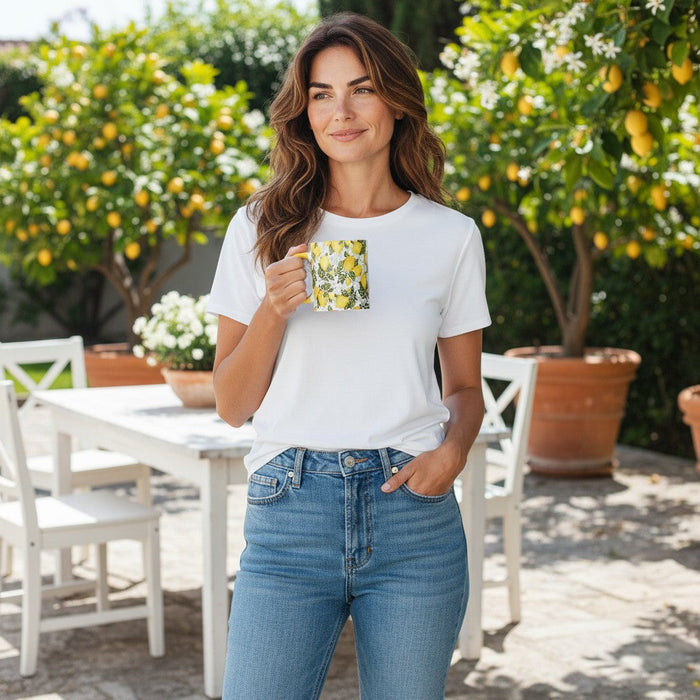 SUBLIMART: Boxed Set of 2 Italian Style Ceramic Mugs with Positano Lemon Design