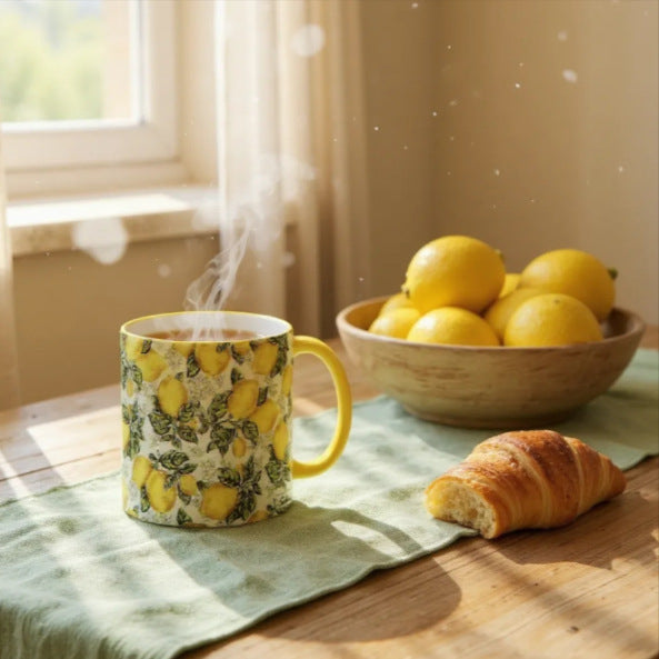 SUBLIMART: Boxed Set of 2 Italian Style Ceramic Mugs with Positano Lemon Design