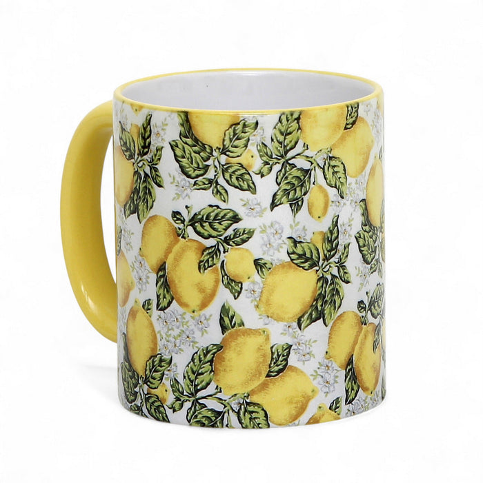 SUBLIMART: Boxed Set of 2 Italian Style Ceramic Mugs with Positano Lemon Design
