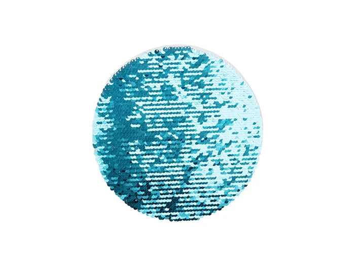 Sublimation φ19cm Flip Sequins Adhesive White Base (Round, Light Blue w/ White)