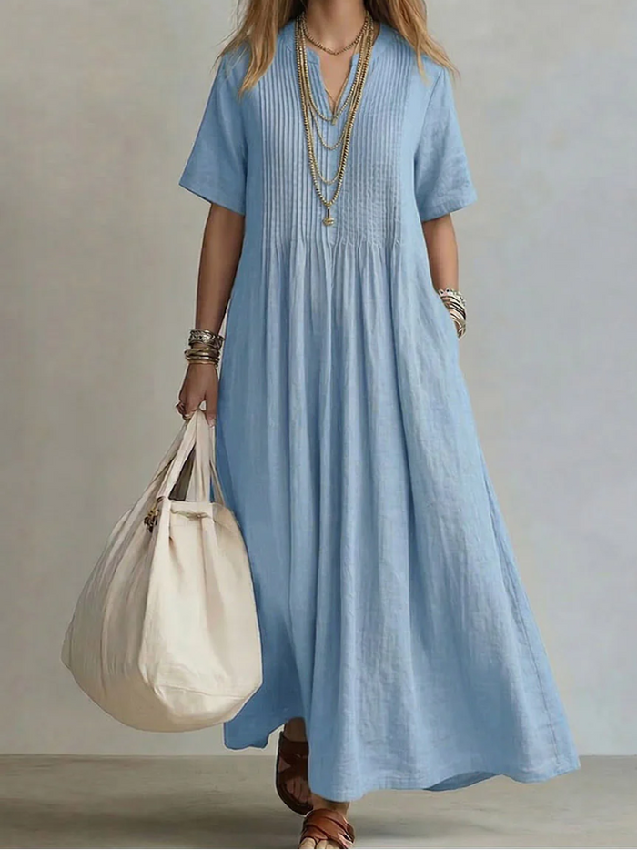 Sylovelle - Robe maxi femme fluide plissée en coton et lin léger