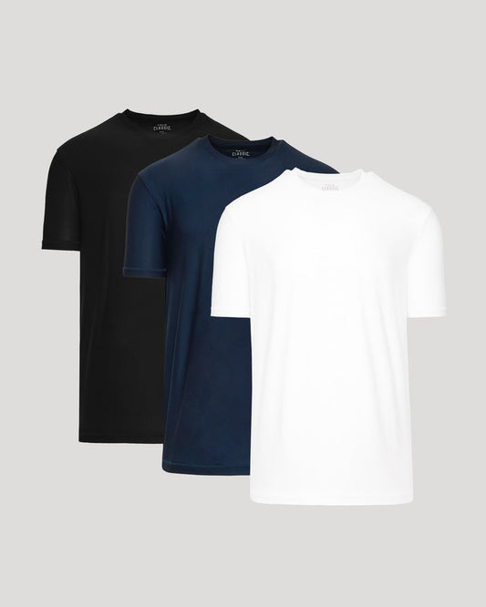The Standard Active Crew Neck T-Shirt 3-Pack layered display.