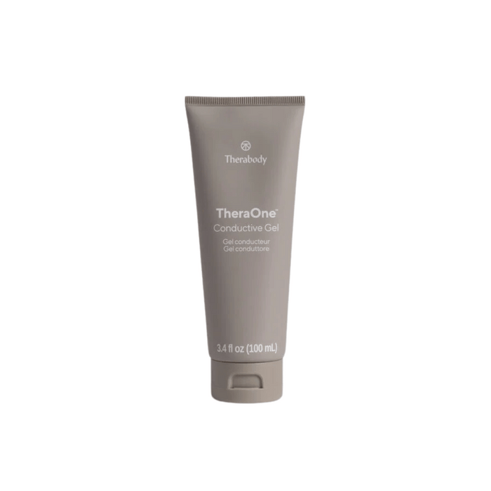 TheraFace Conductive Gel | Therabody in a sleek gray tube, designed for skincare and wellness device use, enhancing recovery and body care routines.