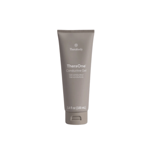 TheraFace Conductive Gel | Therabody in a sleek gray tube, designed for skincare and wellness device use, enhancing recovery and body care routines.