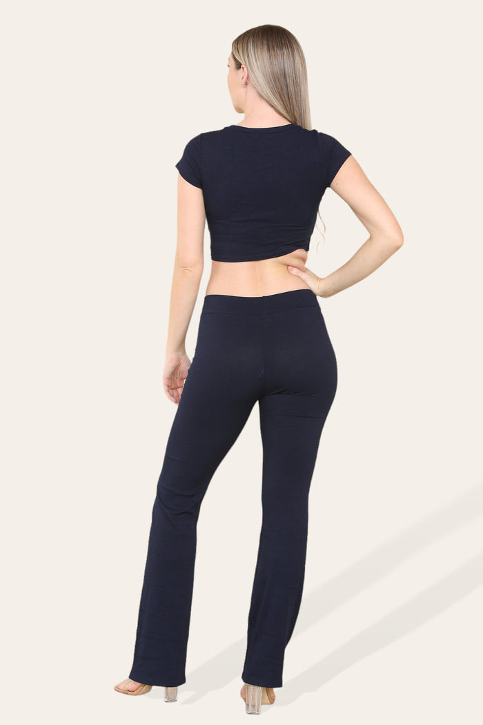 Tie Belt Front Cropped Loungewear Ribbed Trousers Set 🇬🇧