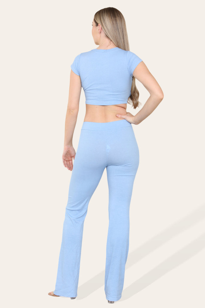 Tie Belt Front Cropped Loungewear Ribbed Trousers Set 🇬🇧
