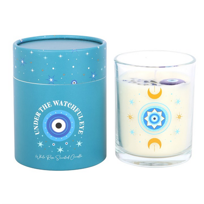 Under Watchful Eyes White Rose Candle with Crystals 🇬🇧