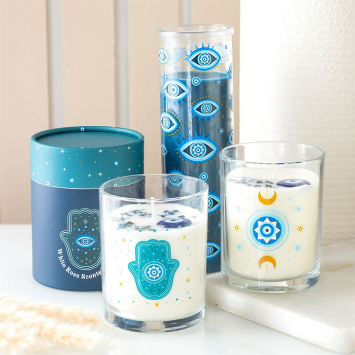 Under Watchful Eyes White Rose Candle with Crystals 🇬🇧
