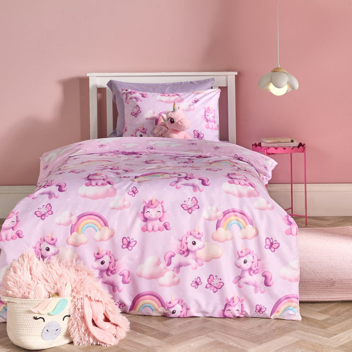 Unicorn Fun Print Duvet Cover Set - Lilac 🇬🇧