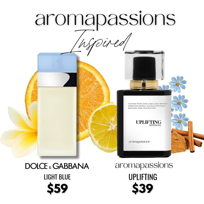 UPLIFTING | Inspired by DG LIGHT BLUE | Lemon Ginger Cinnamon Lemon Rose Jasmine Essential Oils| Light Blue Dupe Pheromone Perfume - aromapassions