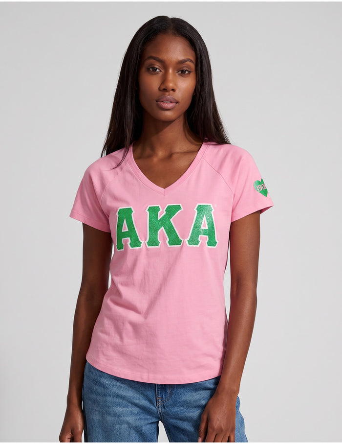 V-Neck Glitter Letters Tee
