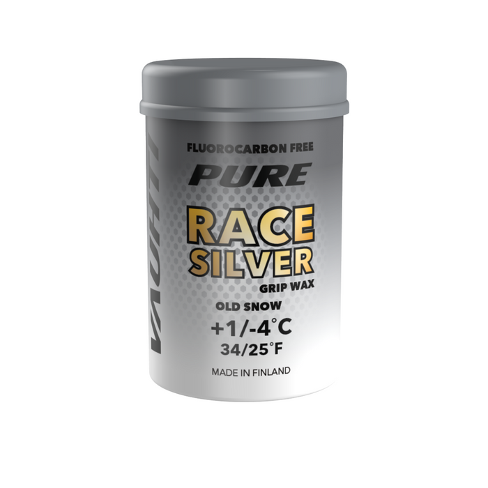 A product picture of the Vauhti RACE SILVER OLD SNOW Hardwax (1C/-4C) | 45g