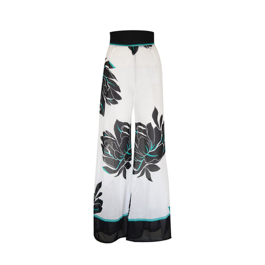 White, Black Floral Cover Up Pants