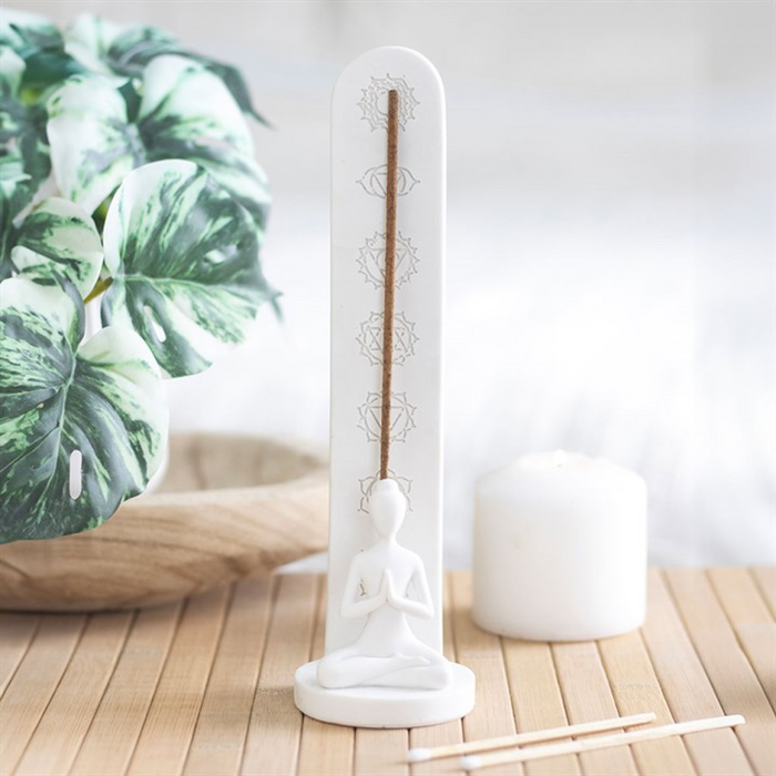 White Chakra and Yoga Pose Incense Stick Holder 🇬🇧